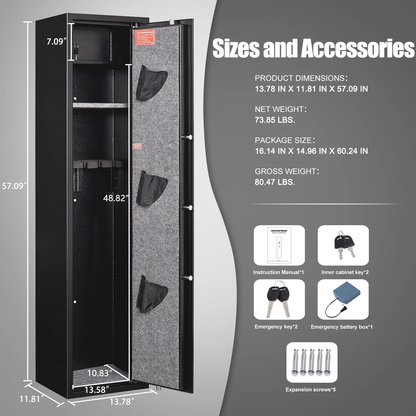 Karbeen Biometic Gun Safe, 57" Quick Access 5-8 Fireproof Gun Safe , Fingerprint Gun Safe for with LED Light, Mute Function and Dual Alarm System