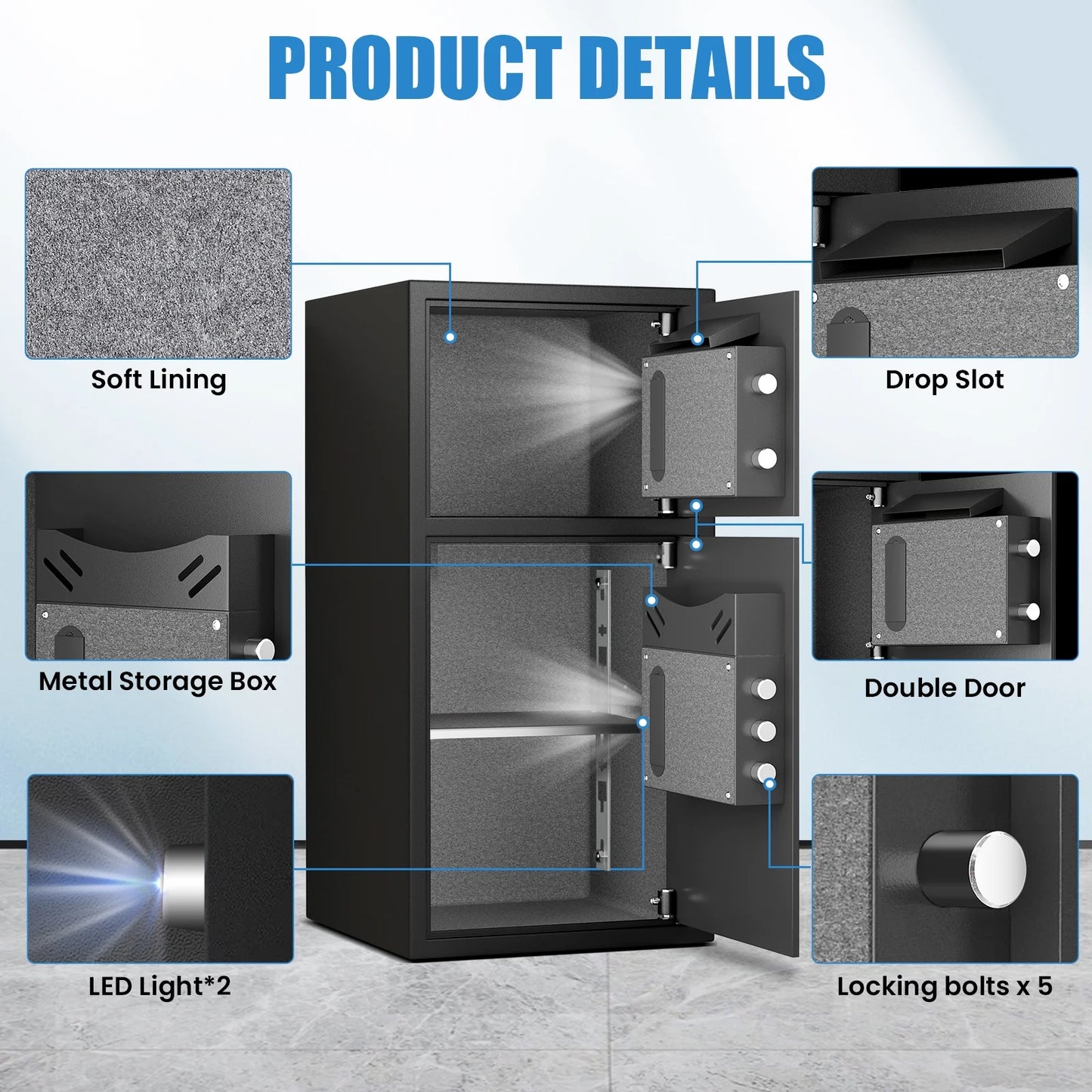 BM-KM-65W 6.0 Cu ft Large Safe Box Fireproof,Biological Fingerprint Home Safe with Deposit Slot & Dual Alarm System