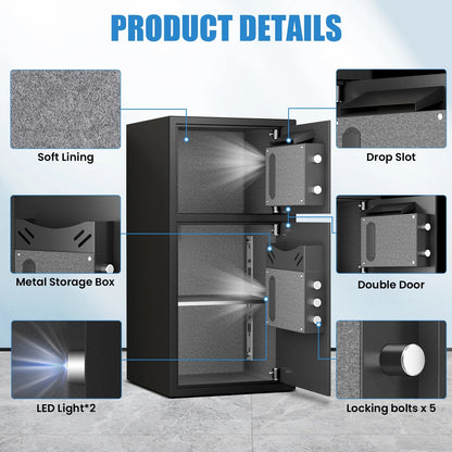 BM-KM-65W 6.0 Cu ft Large Safe Box Fireproof,Biological Fingerprint Home Safe with Deposit Slot & Dual Alarm System