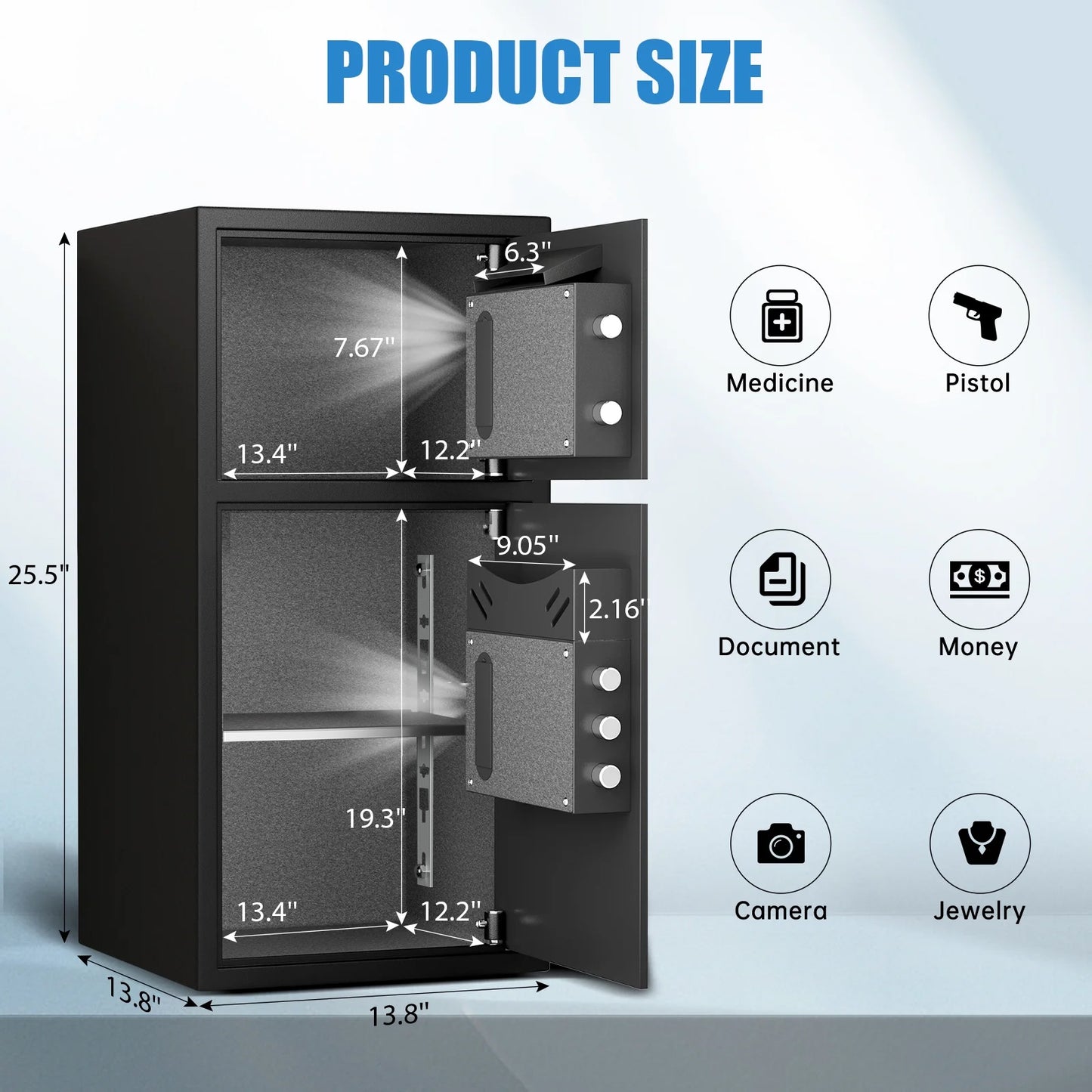 BM-KM-65W 6.0 Cu ft Large Safe Box Fireproof,Biological Fingerprint Home Safe with Deposit Slot & Dual Alarm System