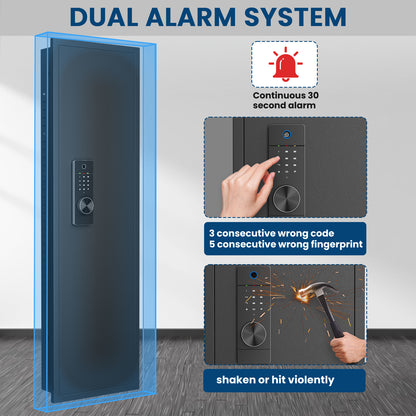 BM-KW-135HW 53.15" Wall Safe Between the Studs, Biometric Fingerprint Hidden Safe with Dual Alarm System and Silent Mode