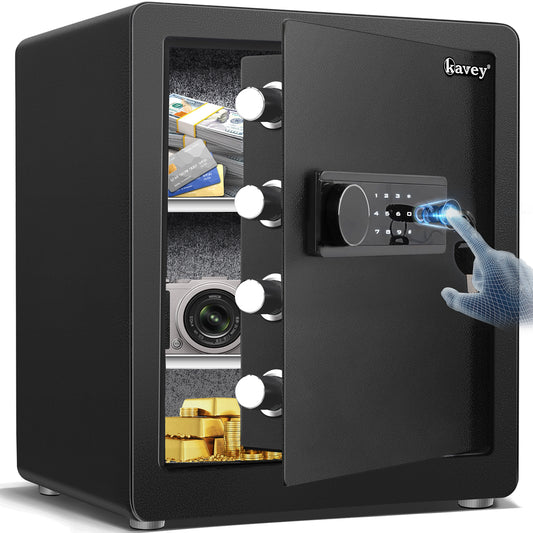 OME-K-45W  Omethey 2.0 Cub Biometric Safe Box, Fingerprint Safe with Backlit Touch Screen Keypad and Dual Alarm System, Steel Security Lock Box With Mute Function and LED Light, 12.59"D x 14.96"W x 17.72"H
