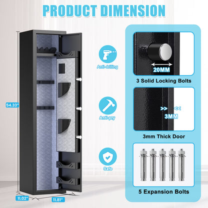 SDI-G2SQ-138W 5-10 Gun Safe, Biometric Long Gun Safes with Fingerprint, Digital Gun Safe with Backlit Keypad & LED Light, Gun Cabinet with 3 Adjustable Gun Slots, Removable Shelf, Ammo Box