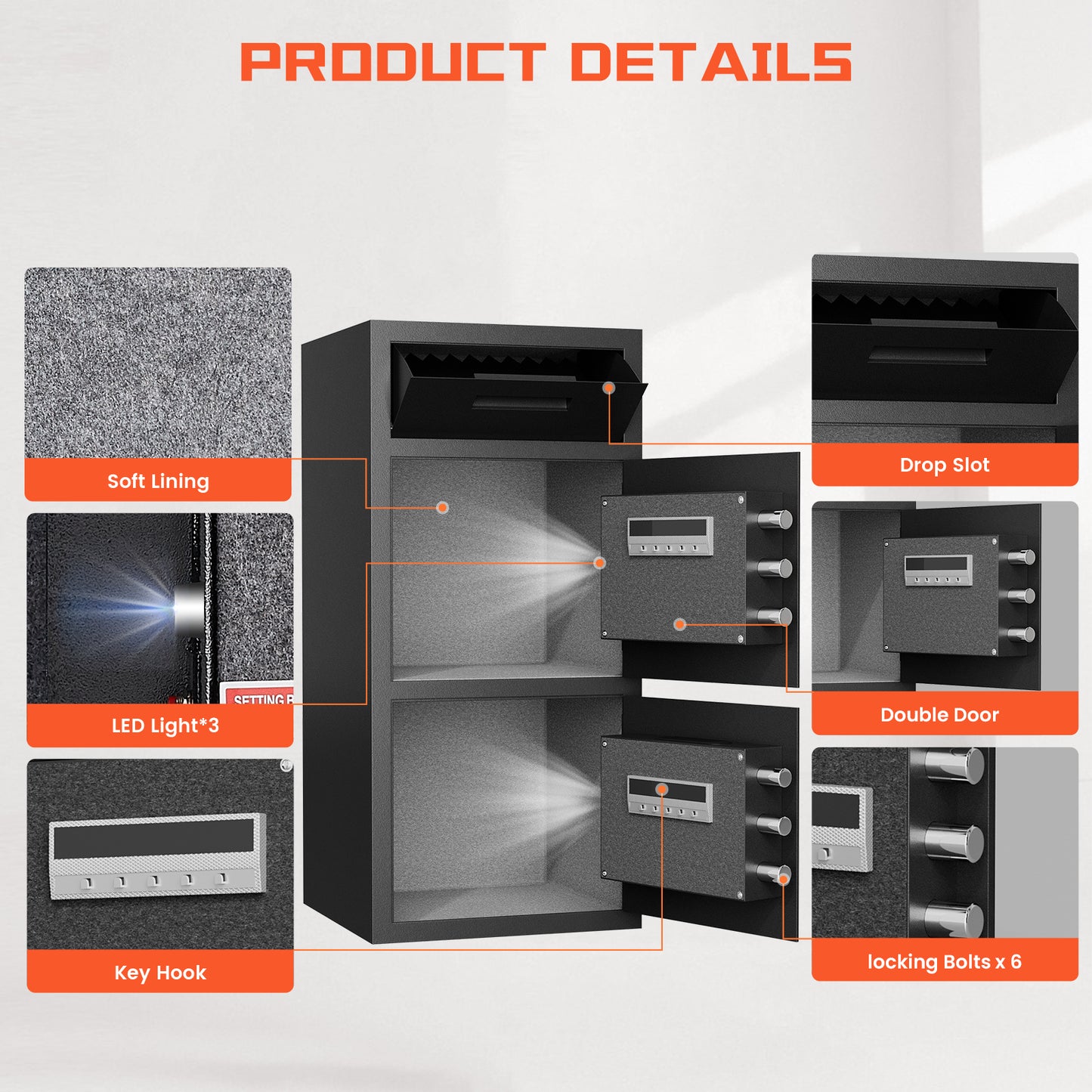SDI-KMT-75D Silkight 6.5 Cu ft Large Home Safe Box with Drop Slot, Digital Drop Safe with Double Door & Key Hook, Security Money Safes with Backlit Keypad & Dual Alarm for House Office Business