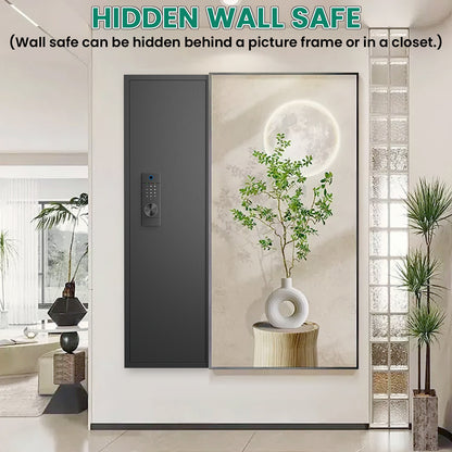 HK KW-135HW 53.15" Wall Safe Fingerprint Lock, Hidden Wall Safe with Dual Alarm & Mute Function, In Wall Safe with Removable Shelves and Magnetic Slot