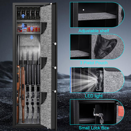 HK-G2Q-145W 5-8 Gun Safe with Fingerprint Lock and Dual Alarm , 57" Tall Large Cabinet with Inner Box and Removable Shelf No Assembly