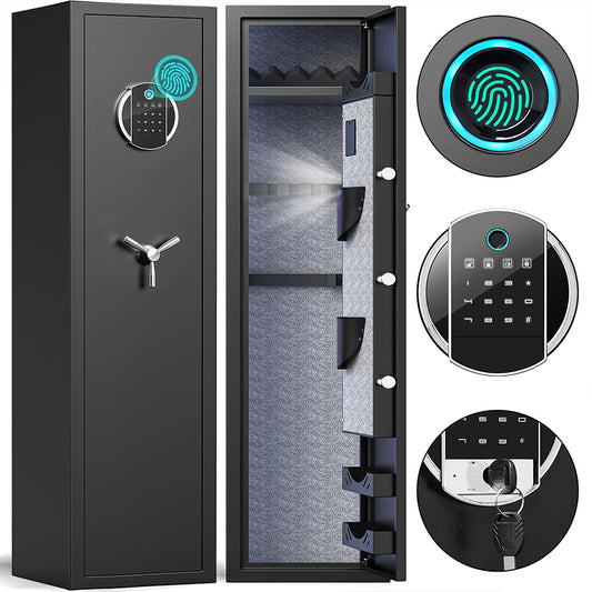 Riflewell-G2SQ-138W 5-Gun Biometric Rifle Safe with LCD Touchscreen & Silent Mode, Heavy-Duty Steel Cabinet with Adjustable Slots for Home Defense
