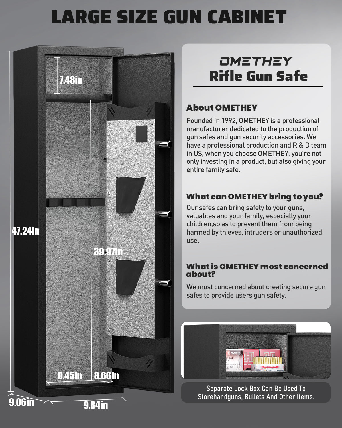 OME- 1-2Gun Safe, Biometric Fingerprint Gun Safes for Home, Quick Access Gun Cabinets with LED Light, Gun Safe with Adjustable Gun Rack