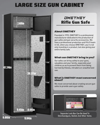 OME- 1-2Gun Safe, Biometric Fingerprint Gun Safes for Home, Quick Access Gun Cabinets with LED Light, Gun Safe with Adjustable Gun Rack