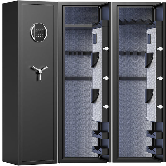 HK-G2SQ-138D 3-5 Gun Safe, High Security Gun Safe with LCD Screen Keypad and Silent Mode, Gun Cabinets with 3 Adjustable Gun Slots for Home Shotguns