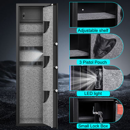 HK-G2Q-145D  5-8 Gun Safe with Digital Lock and Dual Alarm System, 57" Tall Large Cabinet with Inner Box and Removable Gun Slot for Pistols Shotguns