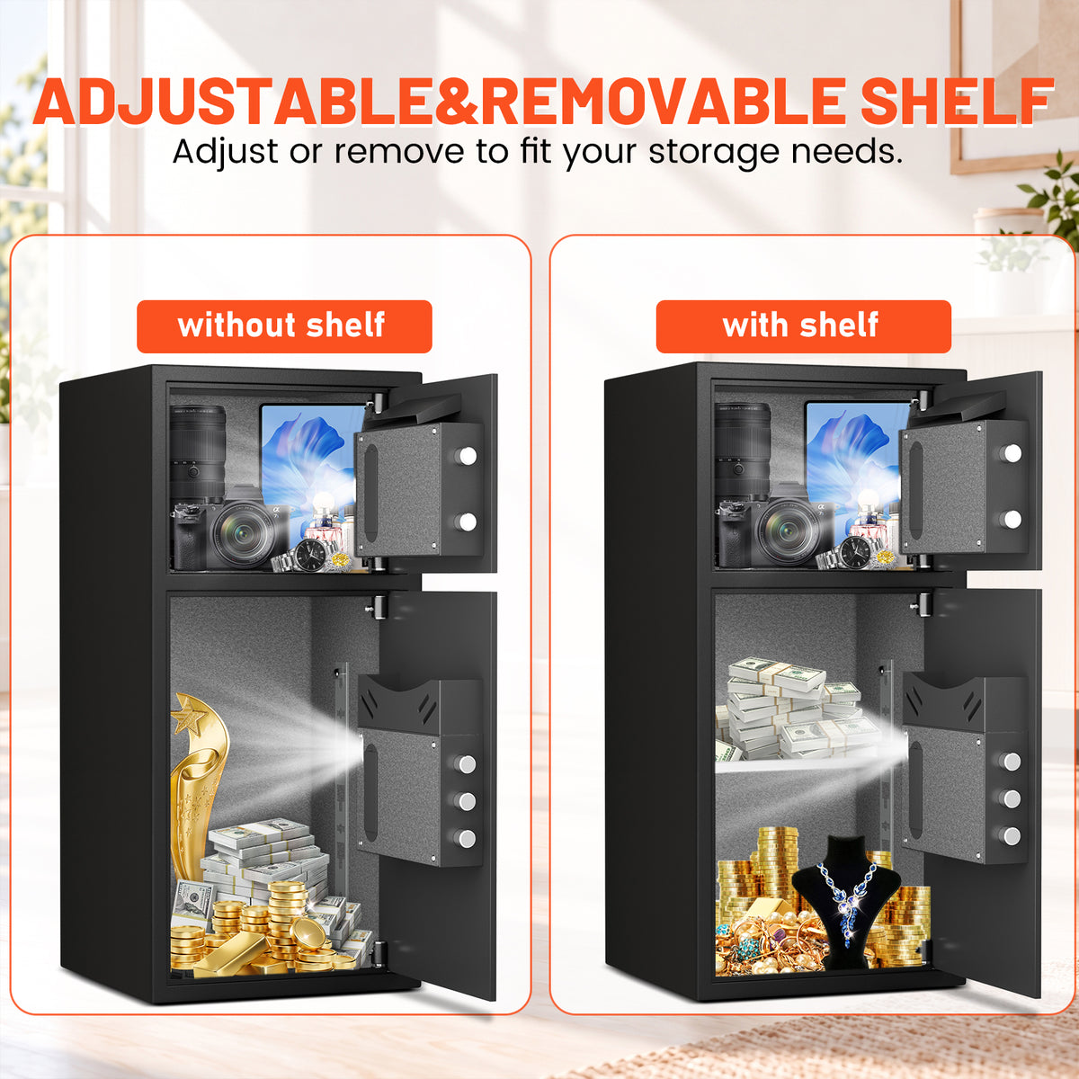 HK KM-75 Pacriond 6.5 Cub Large Safe Box with Deposit Slot & Dual Alarm System for Home Office, Digital Keypad Safes with Mute Function and LED Light for Money Valuables