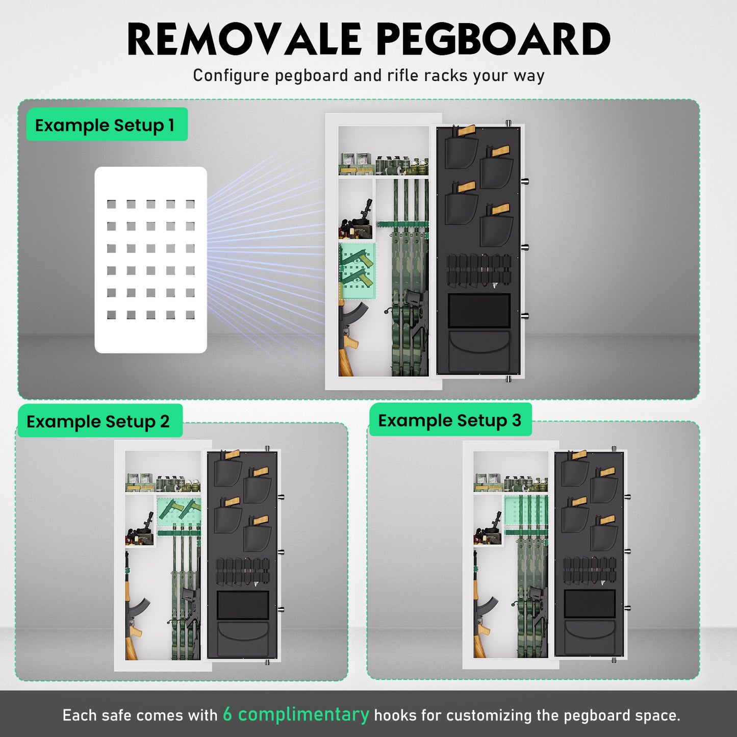 OME G6S-138BD 15-20 Large Gun Safe, Already Assembled Digital Gun Safe for Rifles and Pistols with Removable Pegboard & 6 Hooks, Gun Safes & Cabinets with Door Organizers & 3 Gun Raks, Rifle Safe for Home (White)