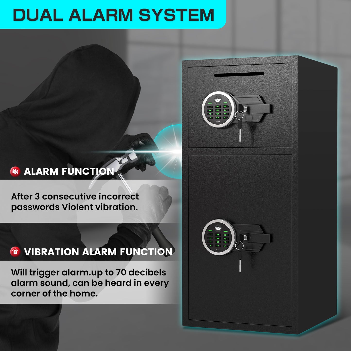 6.5 Cub Extra Large Safe, Heavey Safe Box with Double Digtal Keypad and Dual Alarm for Home Office Hotel, Large Double Door Safe Box -KM-75