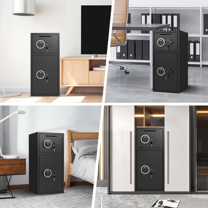 OME KM-75 6.5 Cub Home Safe Box Fireproof Waterproof, Money Safe with Deposit Slot and Backlit Keypad, Heavy Duty Home Safe with Dual Alarm Sytem, Fireproof Safe with 2 Doors for Home Valuables