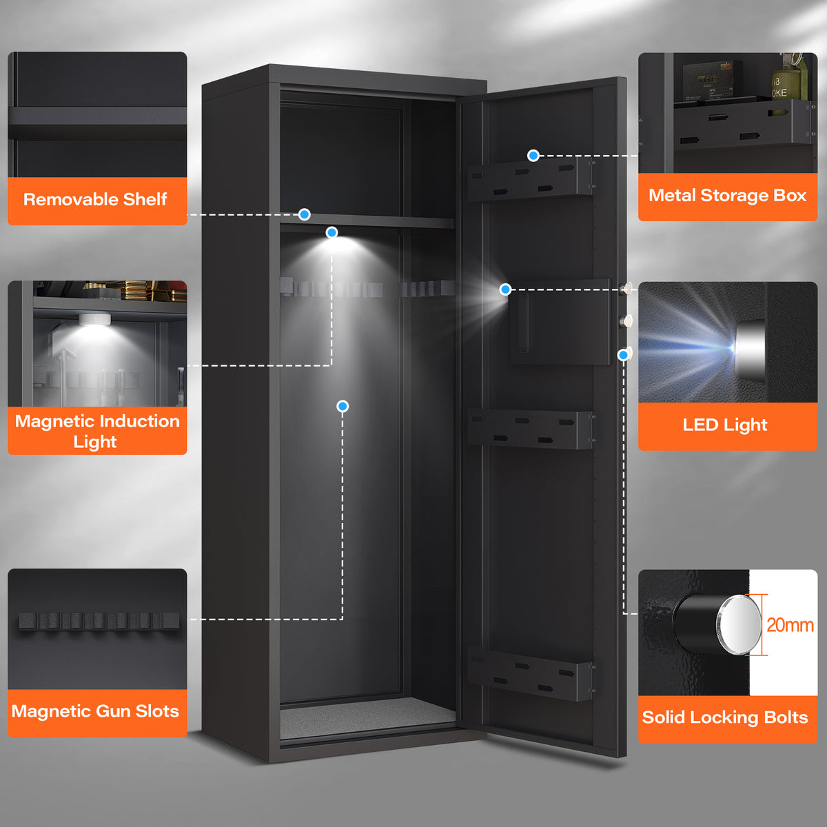 HK-AK1-132D 3-5 Gun Safe with Removable Shelf and Backlit Keypad, Large Shotgun Cabinet with Digital Lock and Dual Alarm for Home Garage