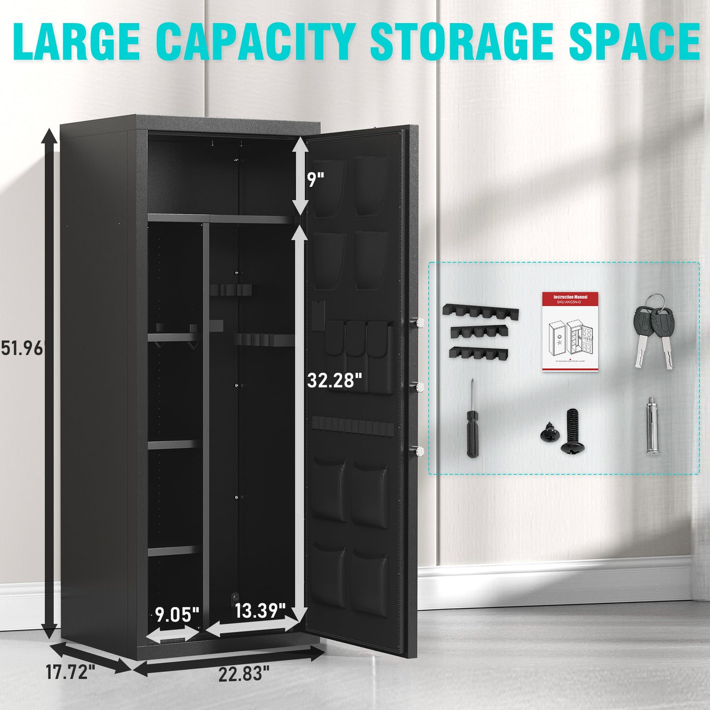 BM-15-20 Gun Safe, Large Gun Safe for Pistols, Unassembled Safe with Adjustable Shelf & Gun Rack, Gun Safe for Home and Shotgun, Quick Access Gun Cabinet with Mute Function & Dual Alarm