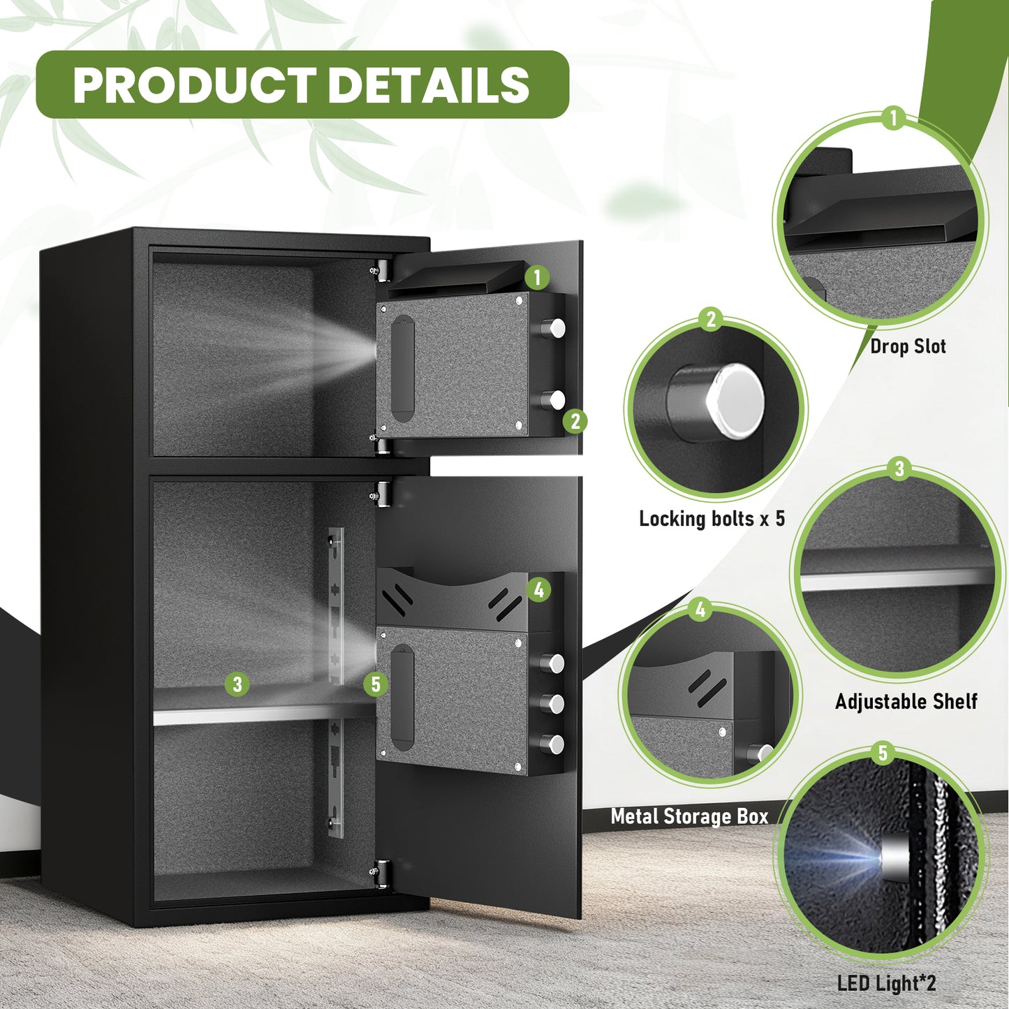 BM- KN-65 6.0 Cub Home Safe Box, Large Capacity Safe with Gewelry Drawers, Digital Safe with Removable Shelves and Alarm System.