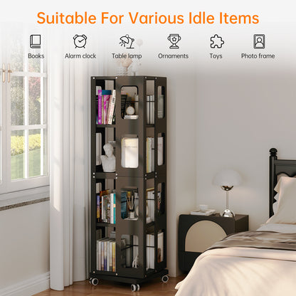 Silkight Book Shelf, 4 Tier All-Steel Rotating Bookshelf with 360° Wheels, Large Size Shelves Corner Book Shelf for Kids Rooms,Easy Assembly