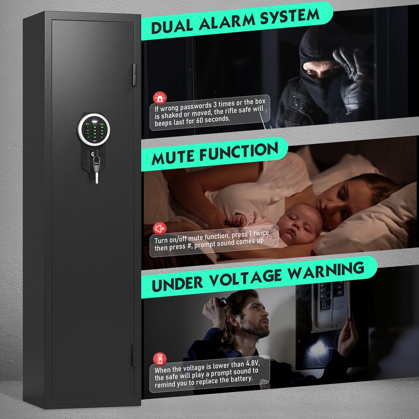 Gun Safe, 4-5 Gun Rifle Safe for Home Rifle and Pistols, Quick Access Gun Safes with Drawer, Removable Shelf and Pistol Bags, Digital Keypad Gun Safe with Adjustable Gun Rack