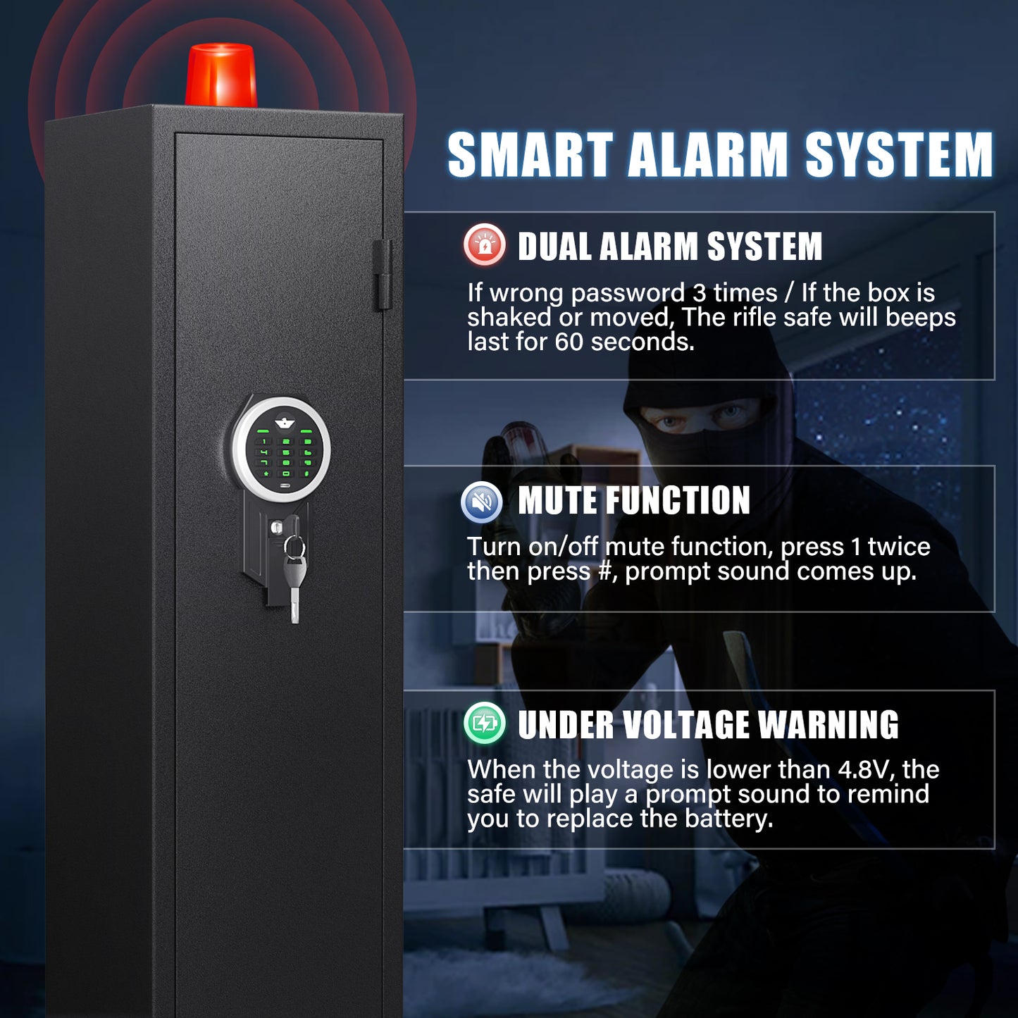 BM-GKM-132D  2-3 Gun Safe, Quick Access Long Gun Safe for Shotguns, Large Gun Safe for Home Pistols, Gun Safe with LED Light