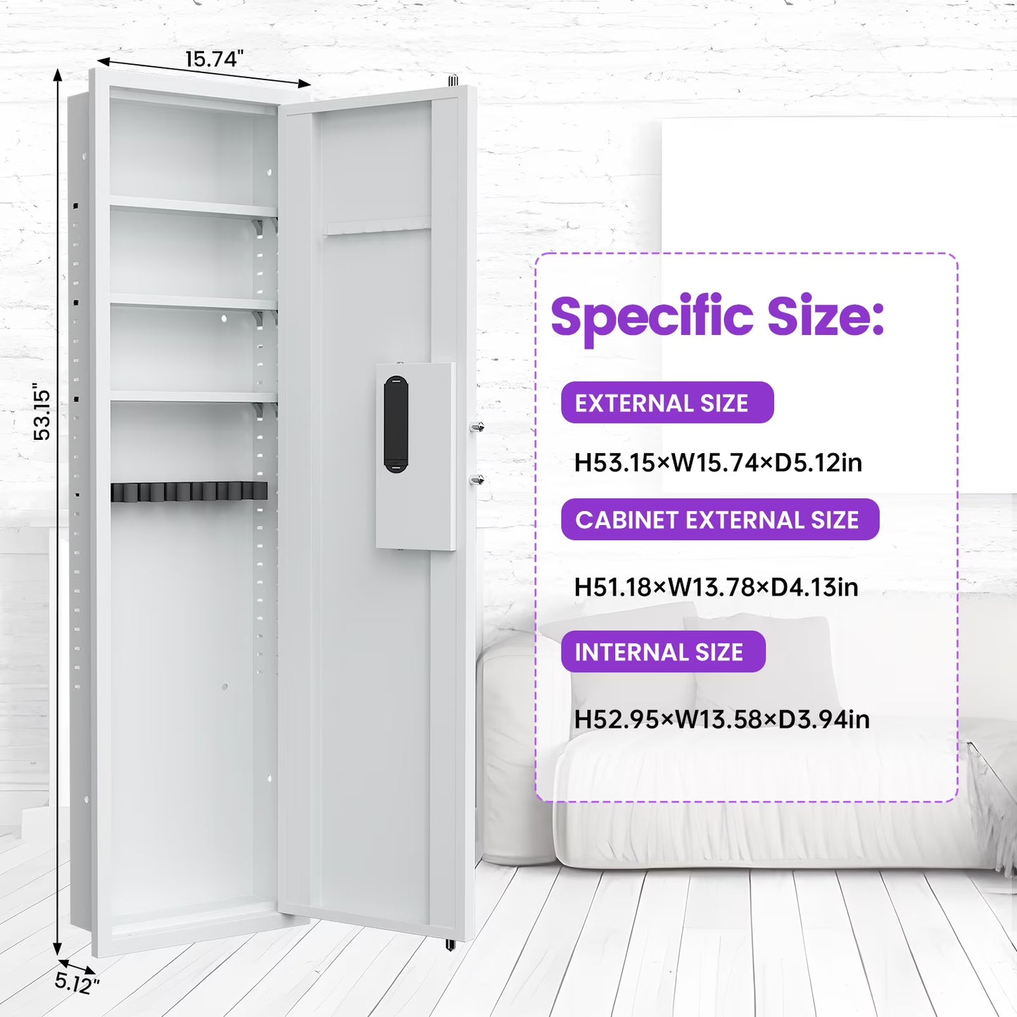 SDI-KW-135BD, Silkight 53.15” Wall Gun Safe - Hidden Firearm Safes for Home Firearm Money Valuables