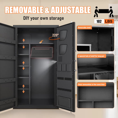 SDI-AKG3-138W, 20-25 Large Heavy-Duty Gun Safe, Biometric Gun Safe with Fingerprint, Unassembled Long Gun Cabinet with Adjustable Shelf & Gun Rack, LCD Keypad, Mute Function & Dual Alarm