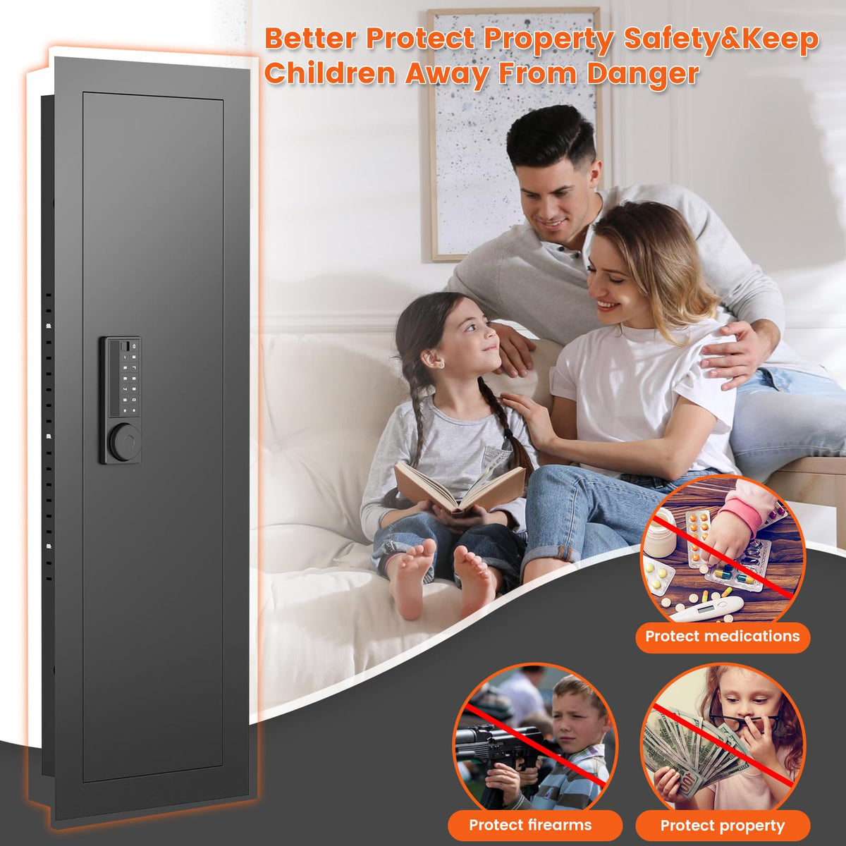 47.24" Wall Safe Between the Studs, Hidden Safe with Pegboard & LCD Keypad, Digital In Wall Gun Safe with 3 Removable Shelves, Magnetic Gun Slot, In Wall Safe (Black-Digital) - image 8