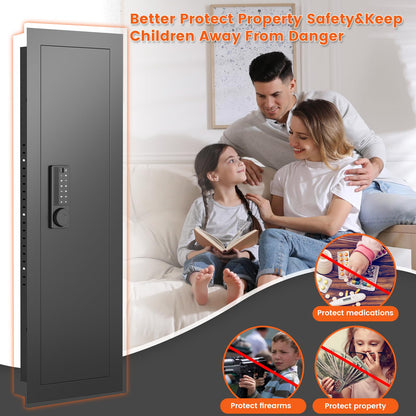 47.24" Wall Safe Between the Studs, Hidden Safe with Pegboard & LCD Keypad, Digital In Wall Gun Safe with 3 Removable Shelves, Magnetic Gun Slot, In Wall Safe (Black-Digital) - image 8
