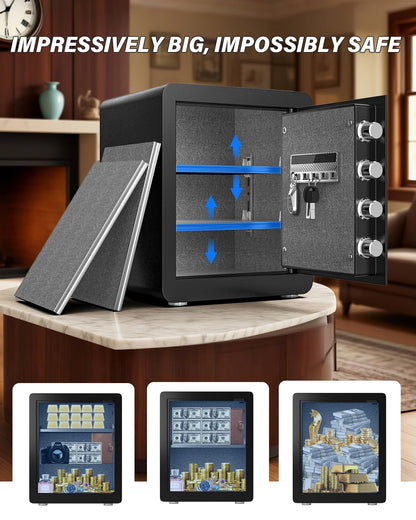 Kavey 2.0 Cubic Feet Biometric Safe Box with Fireproof Waterproof Bag, Fingerprint Home Security Safe with Touchscreen Keypad, Dual Alarm, Mute Mode, LED Light and 2 Adjustable Shelves for Home Office - image 5