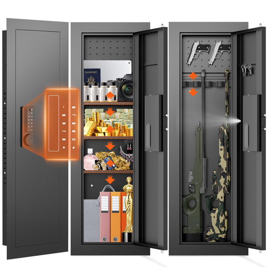 47.24" Wall Safe Between the Studs, Hidden Safe with Pegboard & LCD Keypad, Digital In Wall Gun Safe with 3 Removable Shelves, Magnetic Gun Slot, In Wall Safe (Black-Digital) - image 1