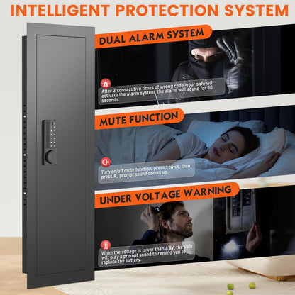 47.24" Wall Safe Between the Studs, Hidden Safe with Pegboard & LCD Keypad, Digital In Wall Gun Safe with 3 Removable Shelves, Magnetic Gun Slot, In Wall Safe (Black-Digital) - image 7