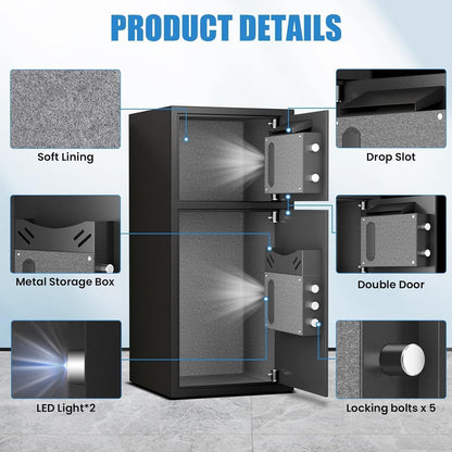 6.0 Cu ft Large Safe Box Fireproof Waterproof with LED Light Fire Proof Safe for Home Documents,Fingerprint Password Personal Safes with Deposit Slot & Dual Alarm System, Security Box for Valuables - image 5