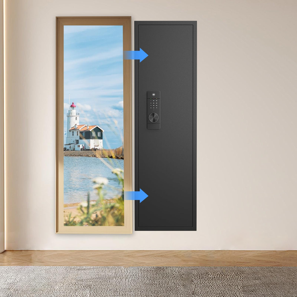 53.15" Wall Safe Between the Studs, Digital Hidden Safe with LCD Backlit Keypad, Large Wall Gun Safe with 5 Adjustable Shelves & Magnetic Slot for Home (Black-Digital) - image 9
