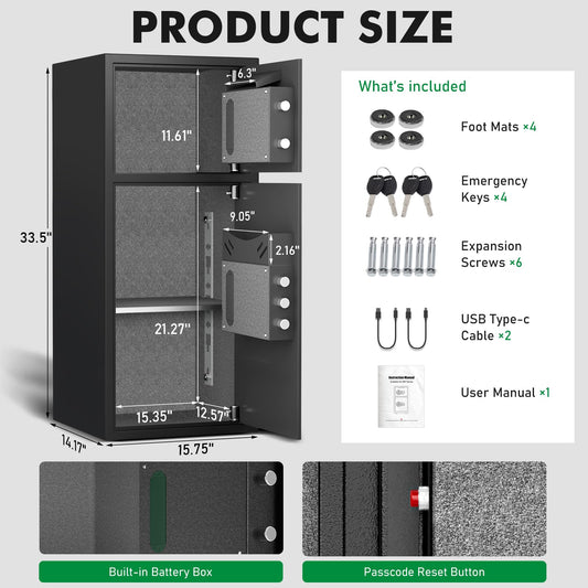 SAFE, 7.0 Cu ft Large Safe Box Fireproof Waterproof, Money Safe With Mute Function and LED Light, Digital Keypad, Home Safes with Deposit Slot & Dual Alarm System,Security Box for Valuables - image 2