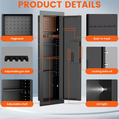 47.24" Wall Safe Between the Studs, Hidden Safe with Pegboard & LCD Keypad, Digital In Wall Gun Safe with 3 Removable Shelves, Magnetic Gun Slot, In Wall Safe (Black-Digital) - image 6