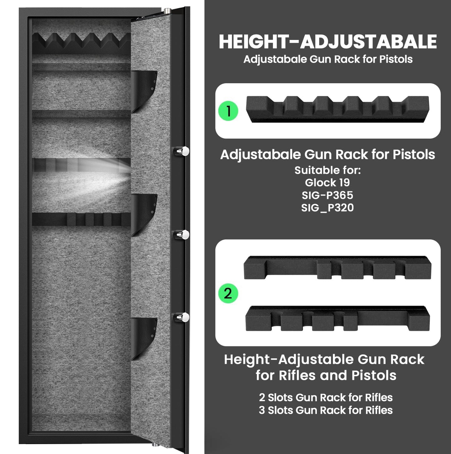 5-6 Gun Safe,Large Gun Safe with Dight Keypad and Dual Alarm, Gun Cabinet with Removeable Shelf and Rack, Gun Safes for Home Shotguns and Pistols
