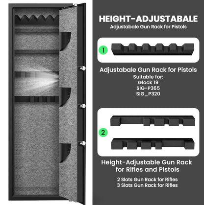 5-6 Gun Safe,Large Gun Safe with Dight Keypad and Dual Alarm, Gun Cabinet with Removeable Shelf and Rack, Gun Safes for Home Shotguns and Pistols