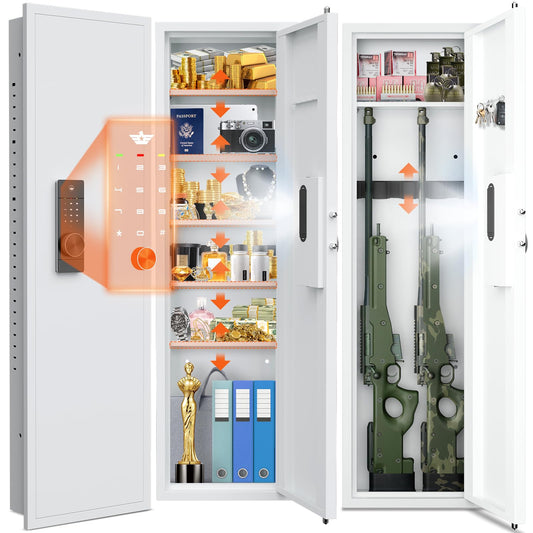 53.15" Wall Safe Between the Studs, Digital Hidden Safe with LCD Backlit Keypad, Large Wall Gun Safe with 5 Adjustable Shelves & Magnetic Slot for Home (White-Digital) - image 1