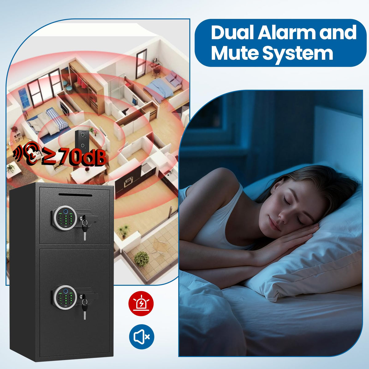 6.0 Cu ft Large Biometric Fingerprint Safe, Fireproof Waterproof Safe With Dual Alarm & Mute System and LED Light, Home Safe with Deposit Slot & Removable Shelf, Security Box for Money Valuables - image 6