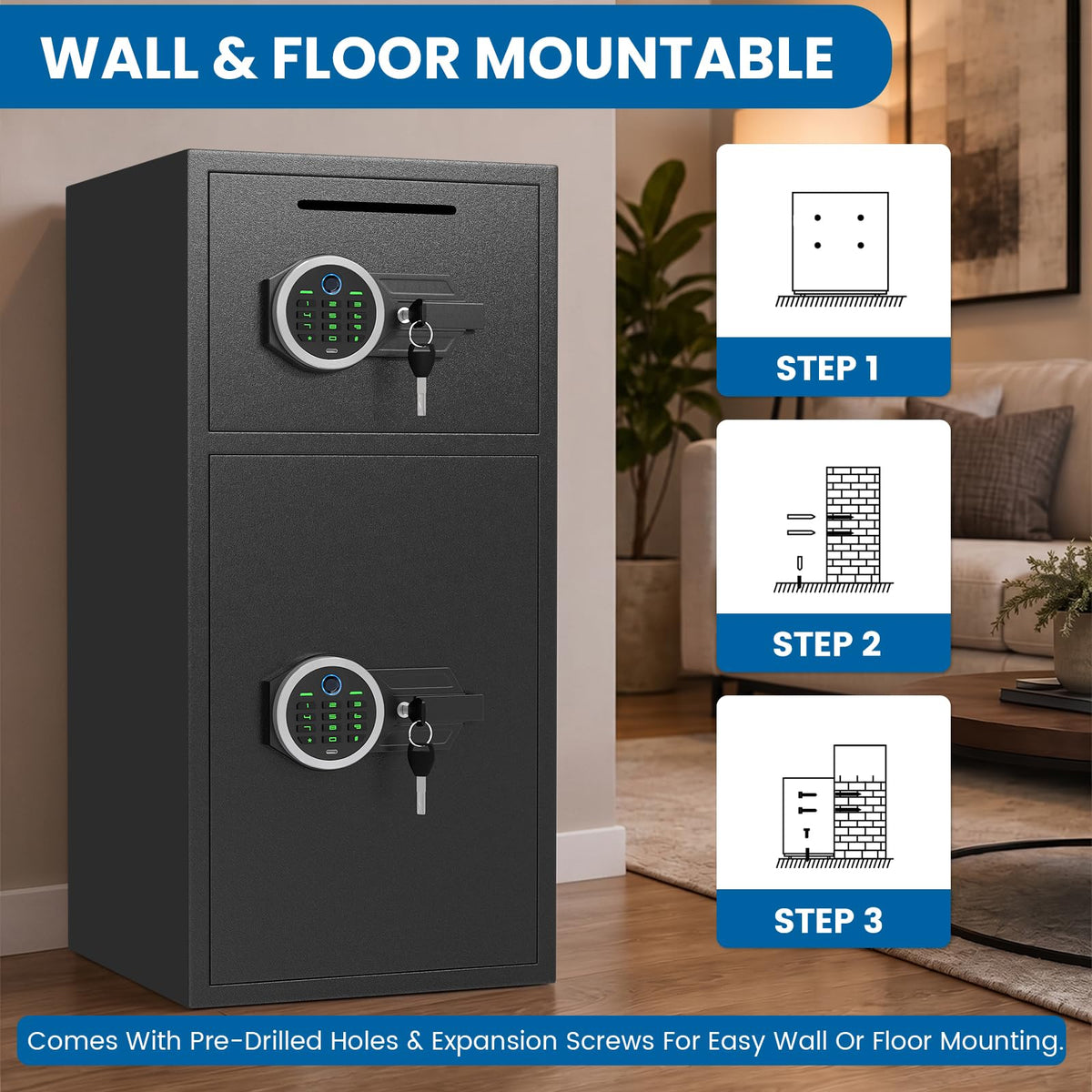 6.0 Cu ft Large Biometric Fingerprint Safe, Fireproof Waterproof Safe With Dual Alarm & Mute System and LED Light, Home Safe with Deposit Slot & Removable Shelf, Security Box for Money Valuables - image 7