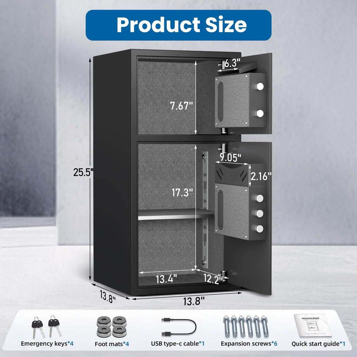 6.0 Cu ft Large Biometric Fingerprint Safe, Fireproof Waterproof Safe With Dual Alarm & Mute System and LED Light, Home Safe with Deposit Slot & Removable Shelf, Security Box for Money Valuables - image 3