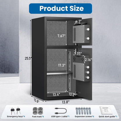 6.0 Cu ft Large Biometric Fingerprint Safe, Fireproof Waterproof Safe With Dual Alarm & Mute System and LED Light, Home Safe with Deposit Slot & Removable Shelf, Security Box for Money Valuables - image 3