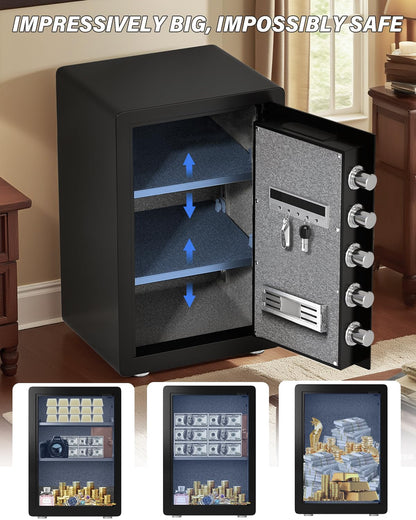 Kavey 2.5 Cub Safe Box, Large Home Safe with Fireproof Waterproof Bag, Security Safes with Backlit Touch Screen Keypad, Dual Alarm System and Mute Function for Home Office 13"D x 14.96"W x 21.65"H - image 5