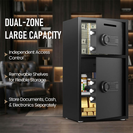 Double Door Safe Box with Money Slot, 6.0 Cu.Ft Large Cash Safe for Home Office Business, High Capacity Security Safe with Backlit Keypad, Adjustable Shelf, Jewelry Drawer, Dual Alarm, LED Light - image 2