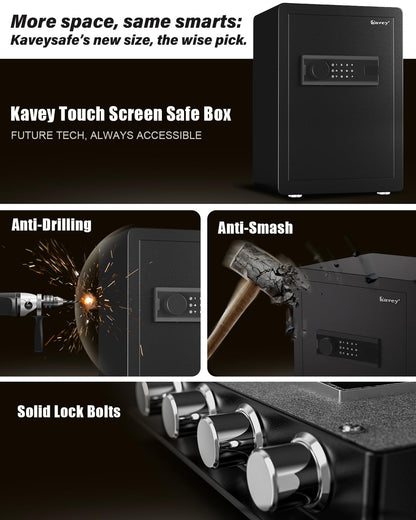 Kavey 2.5 Cub Safe Box, Large Home Safe with Fireproof Waterproof Bag, Security Safes with Backlit Touch Screen Keypad, Dual Alarm System and Mute Function for Home Office 13"D x 14.96"W x 21.65"H - image 2