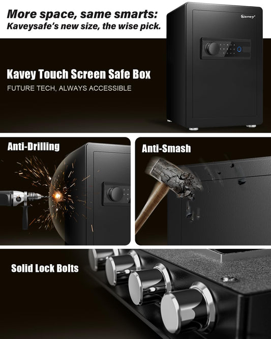 Kavey 2.5 Cub Biometric Safe Box, Fingerprint Safe with Fireproof Waterproof Bag, Security Safes with Backlit Touch Screen Keypad, Dual Alarm System for Home Office 13"D x 14.96"W x 21.65"H - image 2