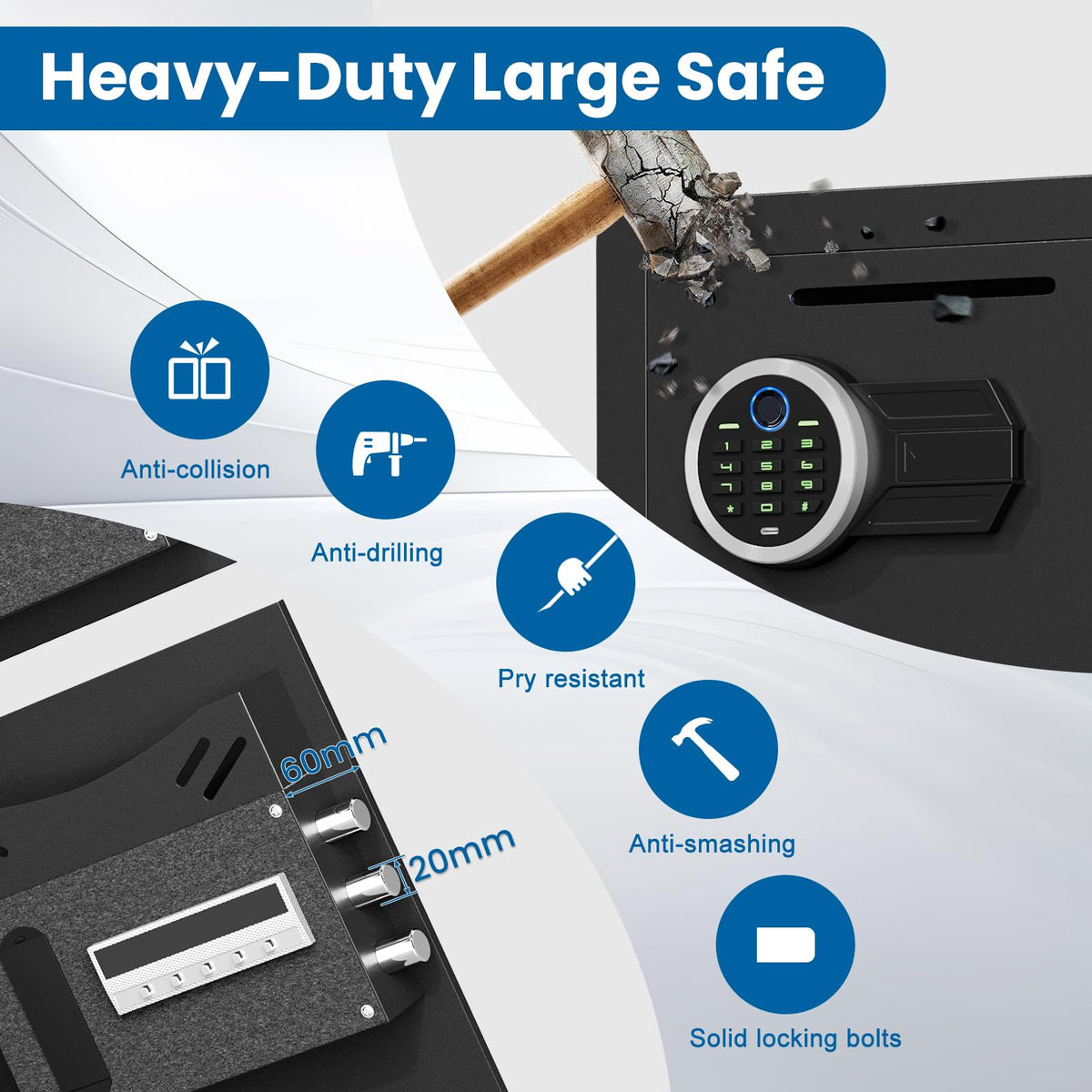 6.0 Cu ft Large Biometric Fingerprint Safe, Fireproof Waterproof Safe With Dual Alarm & Mute System and LED Light, Home Safe with Deposit Slot & Removable Shelf, Security Box for Money Valuables - image 4