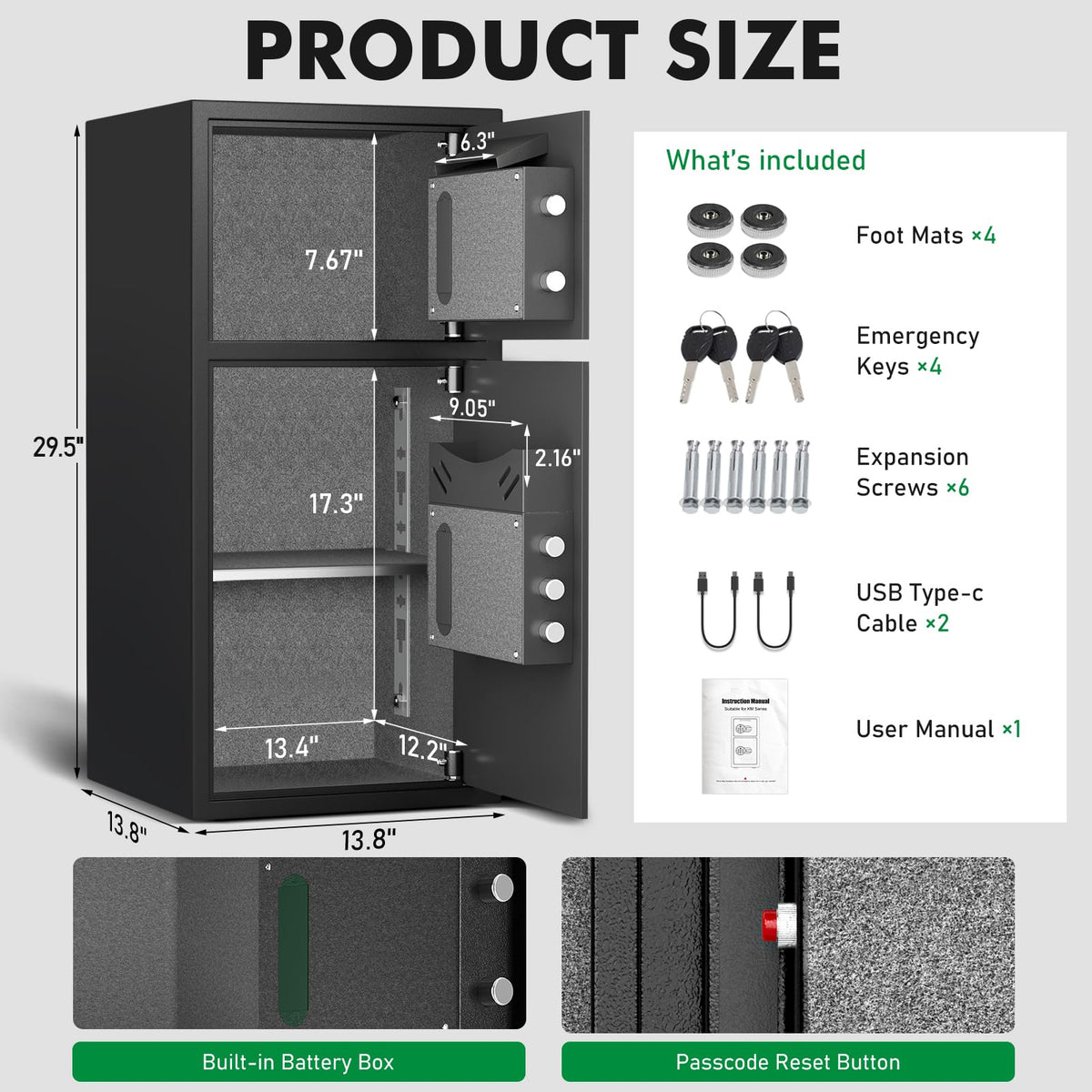 kavey 6.5 Cu ft Large Safe Box Fireproof Waterproof, Money Safe With Mute Function and LED Light,Digital Keypad Home Safes with Deposit Slot & Dual Alarm System, Security Box for Money Valuables - image 2