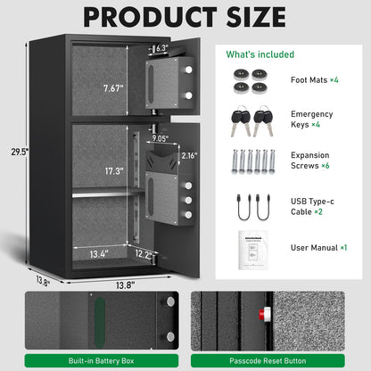 kavey 6.5 Cu ft Large Safe Box Fireproof Waterproof, Money Safe With Mute Function and LED Light,Digital Keypad Home Safes with Deposit Slot & Dual Alarm System, Security Box for Money Valuables - image 2